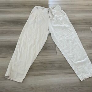 Who What Wear‎ Womens Off White Linen Rayon Paperbag Tie Waist Pants Size Medium